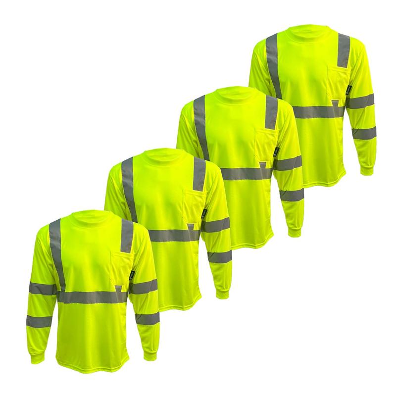 4 PACK SHIRT Class 3 High Visibility Orange OR YELLOW long sleeve safety shirt with reflector