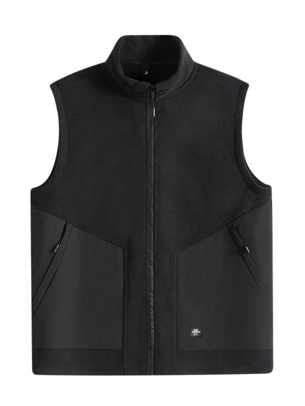 Men's Letter Patched Pocket Zipper Vest Jacket, Regular Fit Casual Stand Collar Sleeveless Outerwear for Fall & Winter, Men's Clothes for Daily Wear