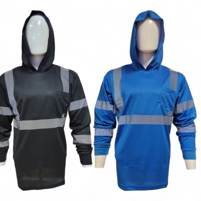 Long Sleeve Safety Hooded Shirt With Hot Print Reflector