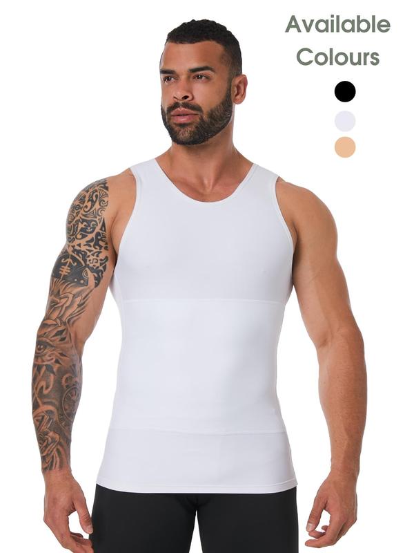 Men's Solid Color Compression Top, Tummy Control Shaper, High Stretch Shapewear Tank Top for Men, Shaper for Men