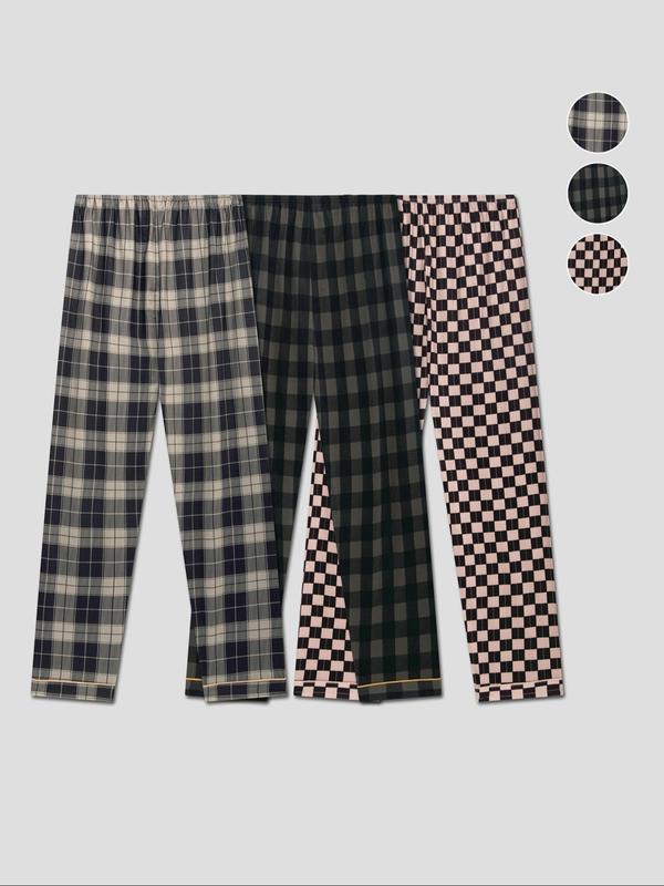 Men's Plaid Print Tie Front Pajama Pants, Casual Comfy Elastic Waist Sleep Trousers for Daily Wear, Sleepwear & Loungewear for All Seasons