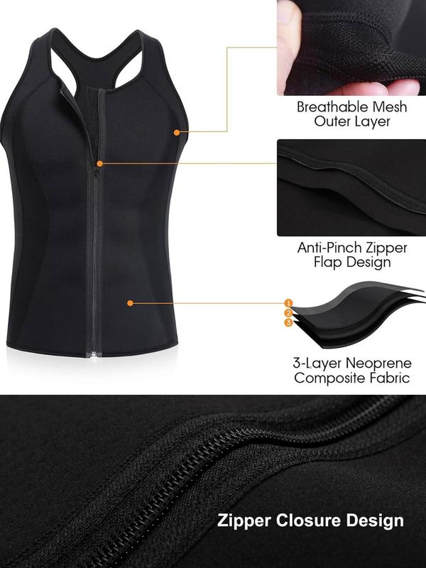 Men's Solid Zipper Front Compression Shapewear Tank Top, High Stretch Tummy Control Shaper, Men's Shapewear for All Seasons