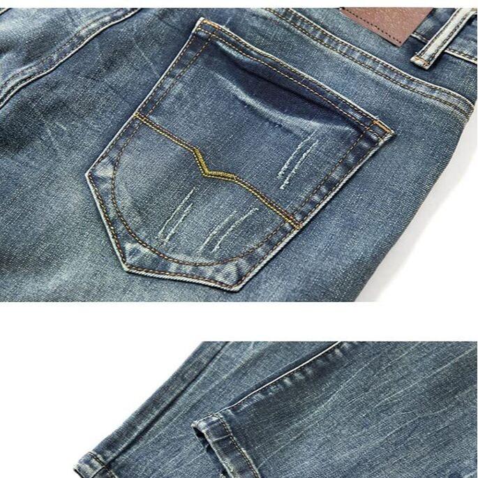 JANTTAWEAR New Regular Straight Men Jeans Denim Ripped Elastic Jeans. Menswear Pants Casual