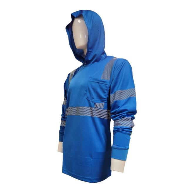 Long Sleeve Safety Hooded Shirt With Hot Print Reflector