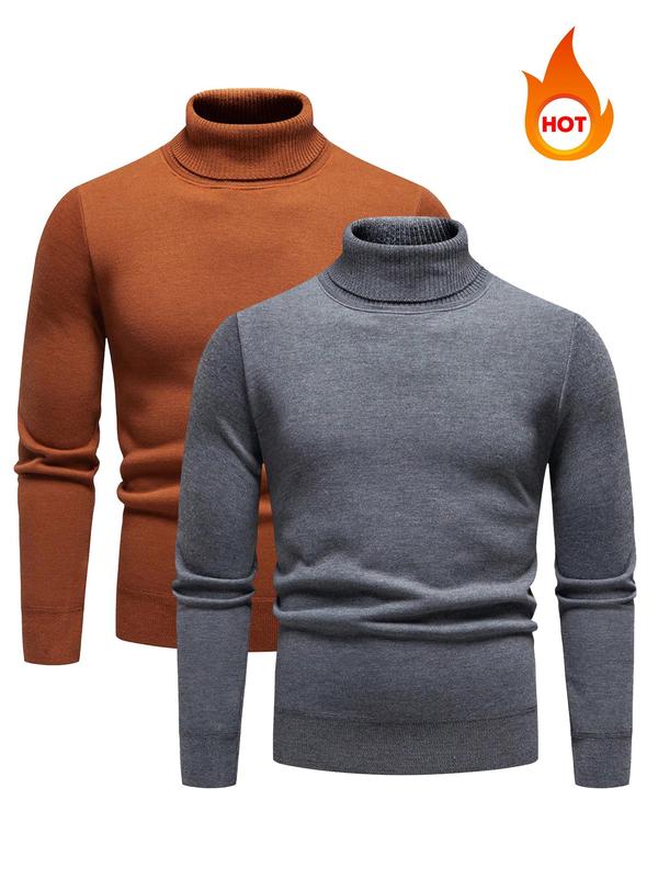 Men's Solid Turtleneck Sweater, Casual Regular Fit Long Sleeve Jumper for Fall & Winter, Men's Knitwear for Daily Wear