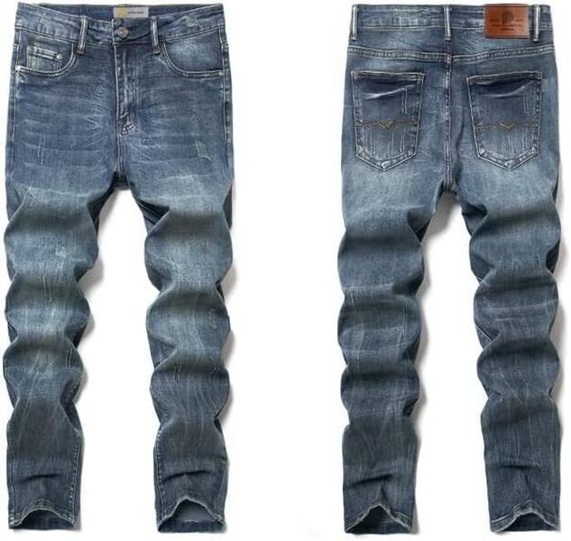 JANTTAWEAR New Regular Straight Men Jeans Denim Ripped Elastic Jeans. Menswear Pants Casual