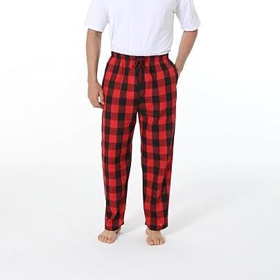 Mens Pajama Pants Set Flannel Cotton Plaid Sleep & Lounge Pants, PJ Bottoms with Pockets and Button Fly