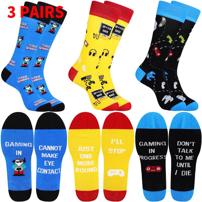 3 Pairs Funny Game Socks for Men and Women Gaming Crew Socks  Cotton, Womenswear