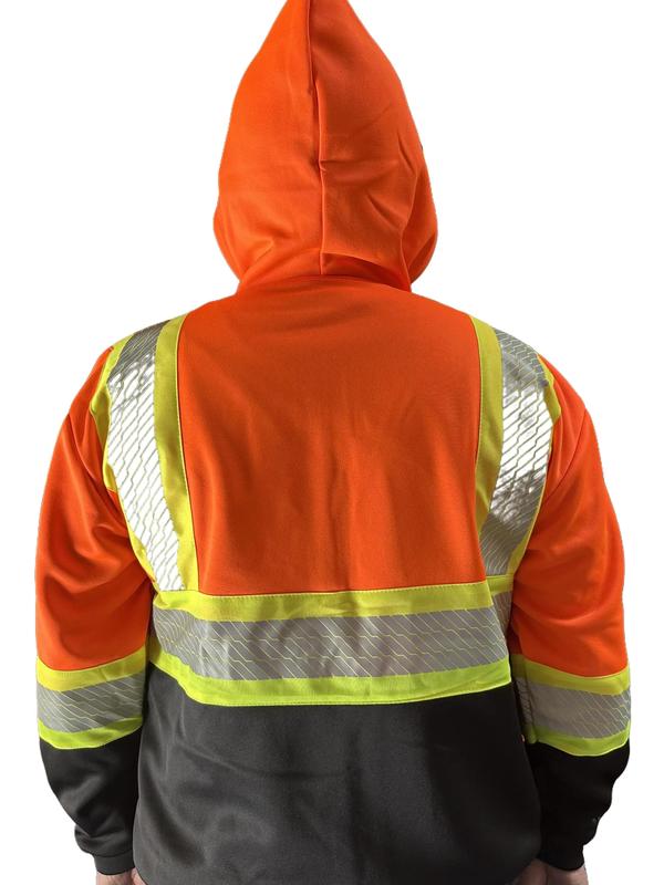 Orange 2 Tones Long Sleeve Hooded Safety Sweatshirt with zipper