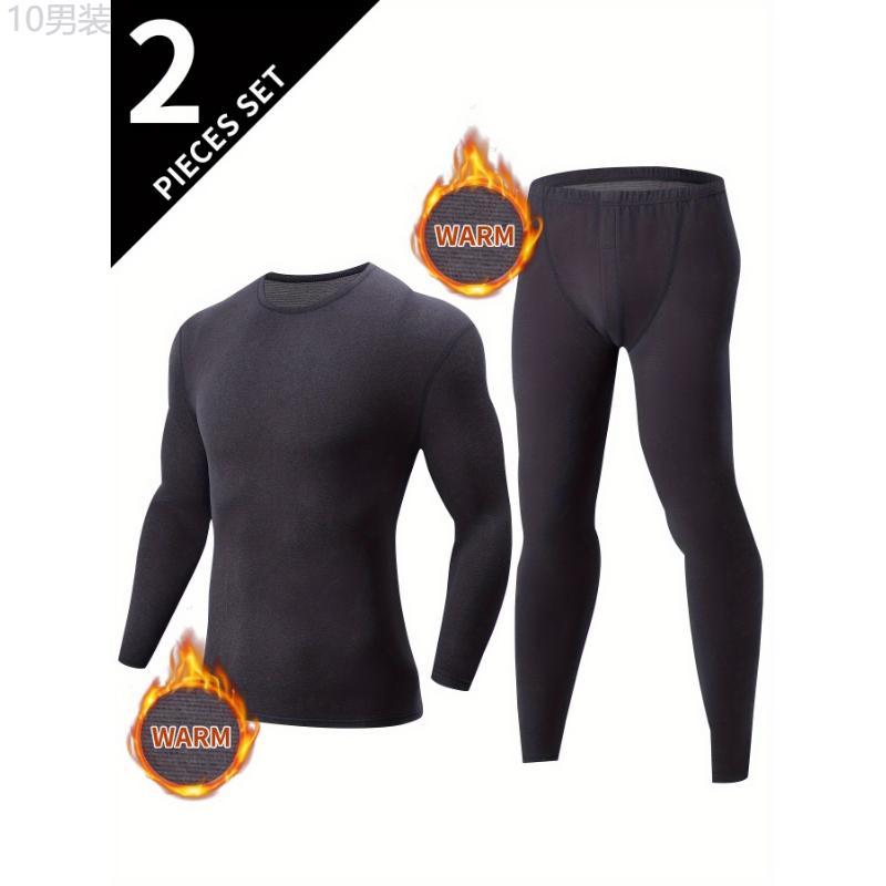 2 Pieces Men's Thermal Underwear Set For Autumn Winter - Slim Fit Long Sleeve Top And Bottom - Soft, Comfortable, And Warm Fabric Menswear