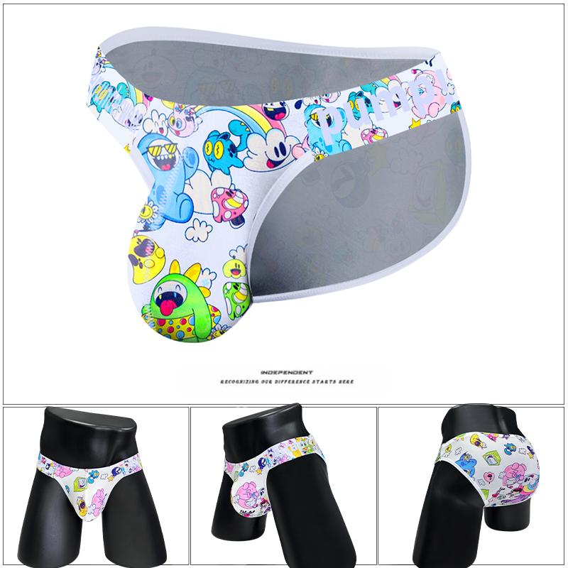 2024 NEW  PUMP Sexy High-Cut Men's Triangle Briefs Cartoon Graffiti Low-Waist Uplifting No-Side-Panel Sport Underwear