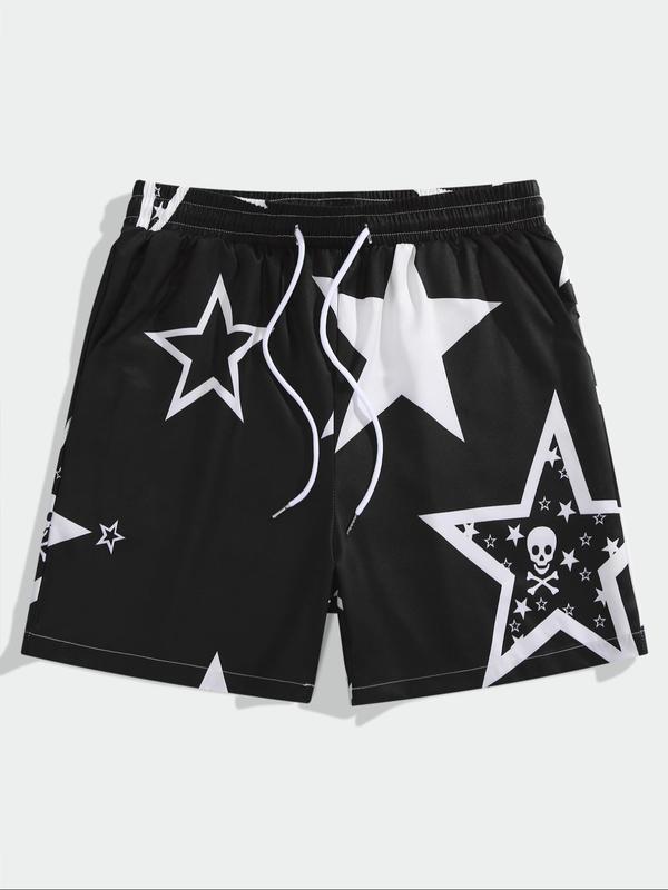 Men's All Over Star Print Drawstring Waist Shorts, Casual Regular Fit Pocket Straight Leg Shorts For Summer, Fashion Men's Streetwear For Beach Vacation