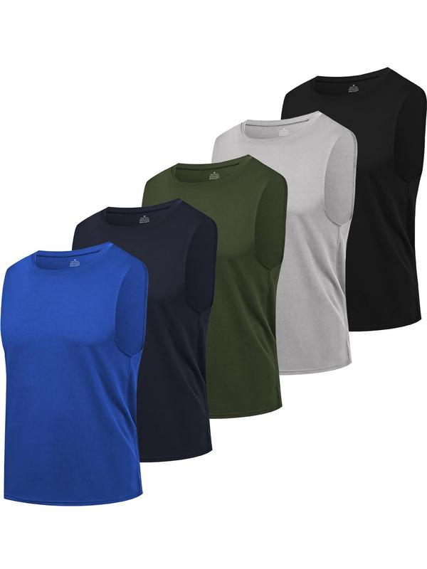 Men's Solid Round Neck Sleeveless Tee, Casual Quick Drying Breathable Crew Neck Tank Top for Daily Wear, Comfy Men's Top for All Seasons