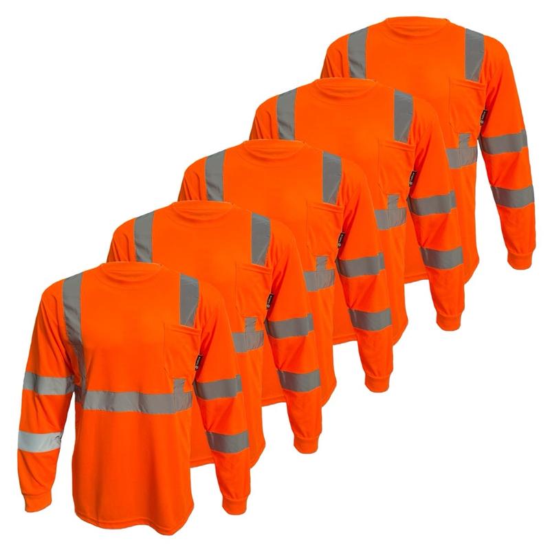 5 PACK - High Visibility Variety Pack with Solid Yellow and Orange or Two Tone Long Sleeve Safety Shirt Available in Yellow, Orange or Blue with Black Bottom Half - Birdeye Fabric