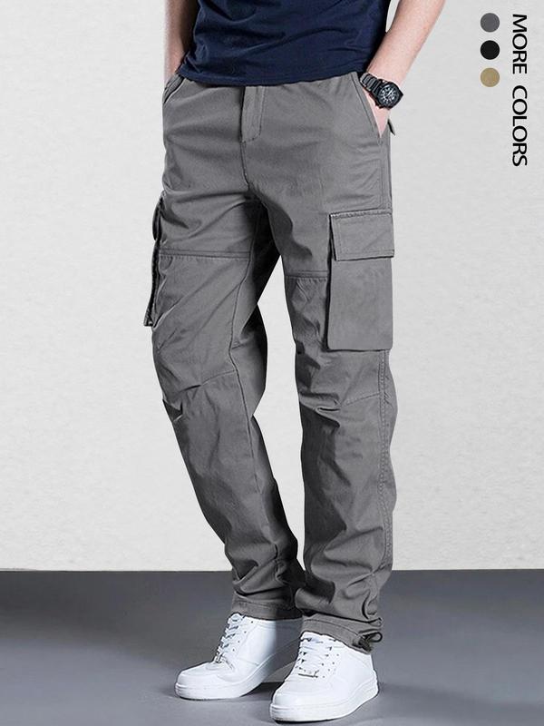 Men's Solid Flap Pocket Drawstring Waist Cargo Pants, Loose Casual Fashion Button Trousers for Daily Wear, Men's Cargo Work Pants, Pants for Men, Men's Back To School Bottoms for All Seasons