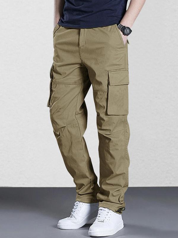 Men's Solid Flap Pocket Drawstring Waist Cargo Pants, Loose Casual Fashion Button Trousers for Daily Wear, Men's Cargo Work Pants, Pants for Men, Men's Back To School Bottoms for All Seasons