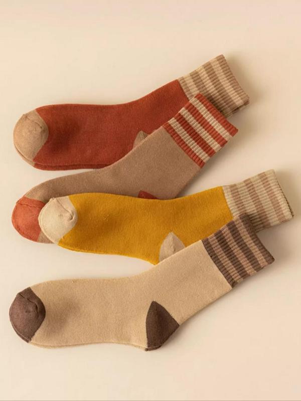 Men's Striped Print Thermal Sports Socks, Casual Soft Comfy Breathable Socks for Fall & Winter, Men's Socks for Daily Wear