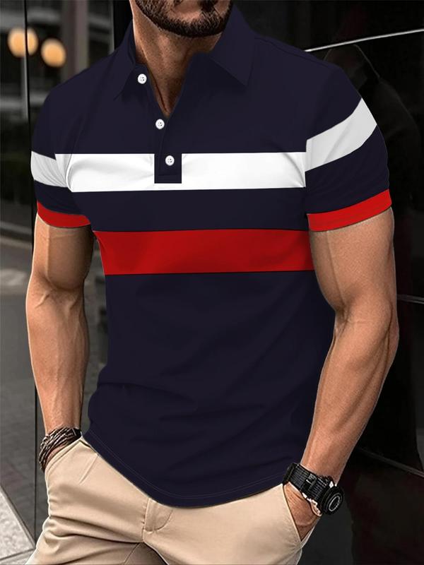 Men's Regular Fit  Polo Shirt, Casual Short Sleeve Button Front Top for Summer, Fashion Men's Clothes for Daily Wear