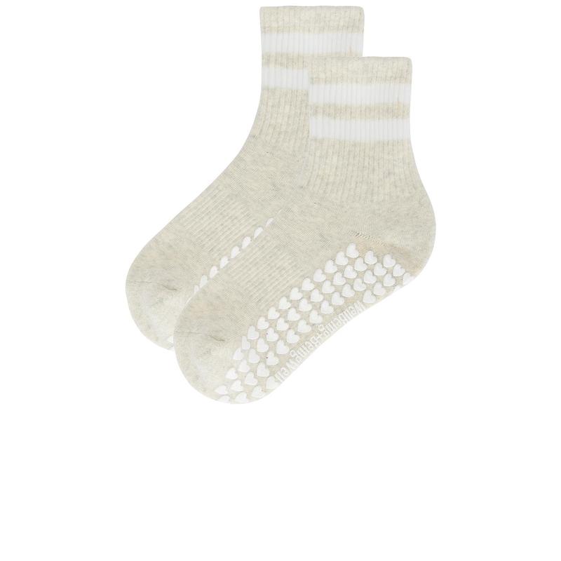 WellBeing + BeingWell Striped Half Crew Grip Sock in Cream & Espresso