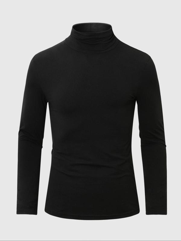 Men's Solid Long Sleeve Turtle Neck Thermal Underwear Top, Casual Comfy Base Layer T-Shirt for Spring & Fall, Men's Clothes for Daily Wear