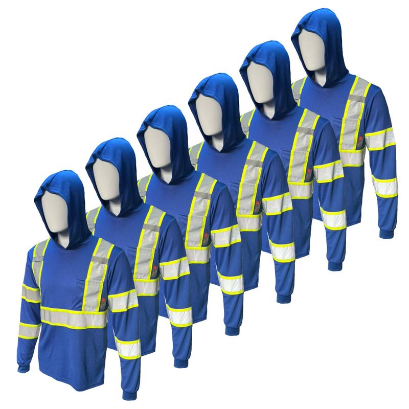 6 PACK SHIRT High Visibility Long Sleeve Safety Shirt with hoodie   Class 3 Polyester shirt (SEE SIZEING INFORMATION ON DESCRITION)