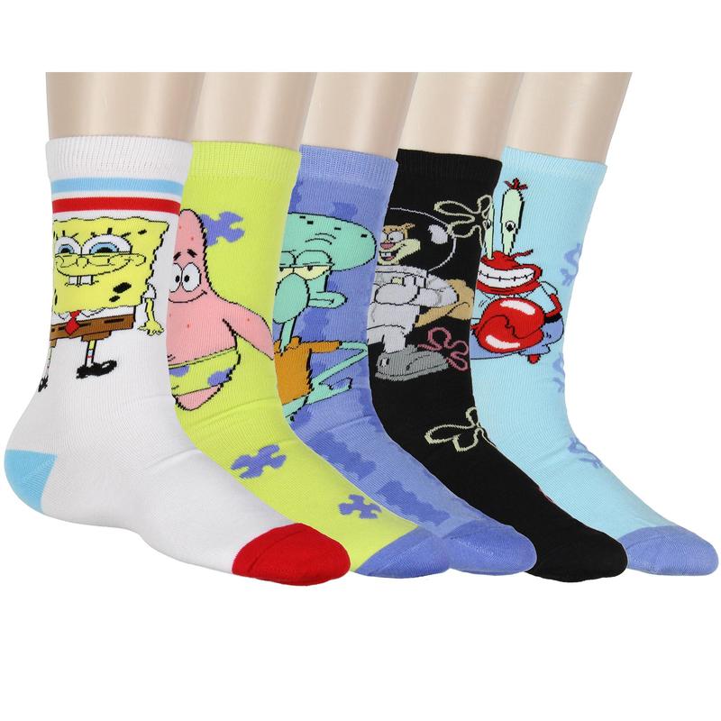 Nickelodeon Socks Spongebob SquarePants Socks Men's Socks Bikini Bottom Bunch 5-Pair Adult Crew Socks