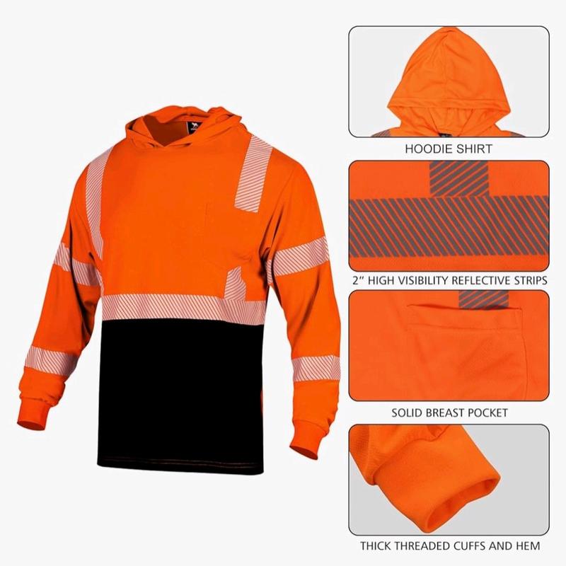 Long Sleeves Hooded Safety Shirts With Hot Print Reflectors