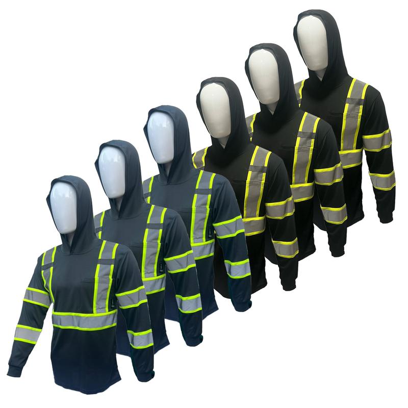 6 PACK SHIRT High Visibility Long Sleeve Safety Shirt with hoodie   Class 3 Polyester shirt (SEE SIZEING INFORMATION ON DESCRITION)