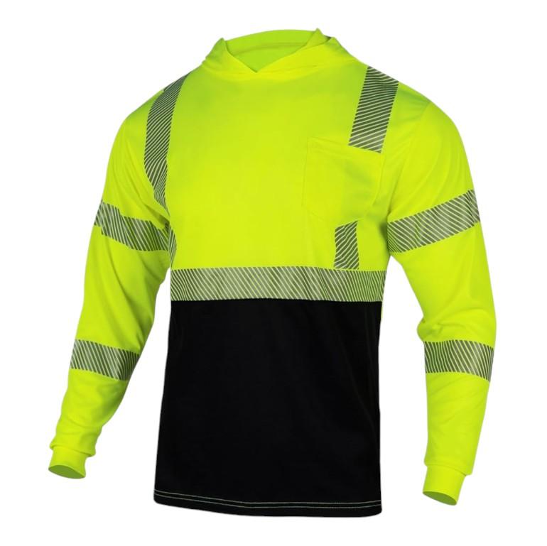 Long Sleeves Hooded Safety Shirts With Hot Print Reflectors