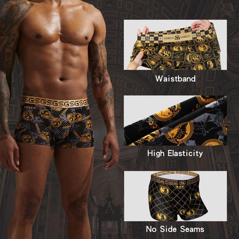 Men's Boxer Brief in Black and Gold - Breathable and Comfortable Cotton Spandex Blend - Fabric, Elegant,Cotton Men's Boxer Briefs Pack