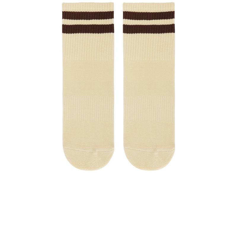 WellBeing + BeingWell Striped Half Crew Grip Sock in Cream & Espresso