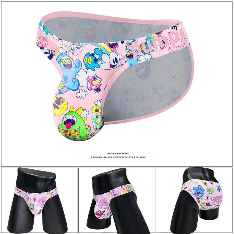 2024 NEW  PUMP Sexy High-Cut Men's Triangle Briefs Cartoon Graffiti Low-Waist Uplifting No-Side-Panel Sport Underwear