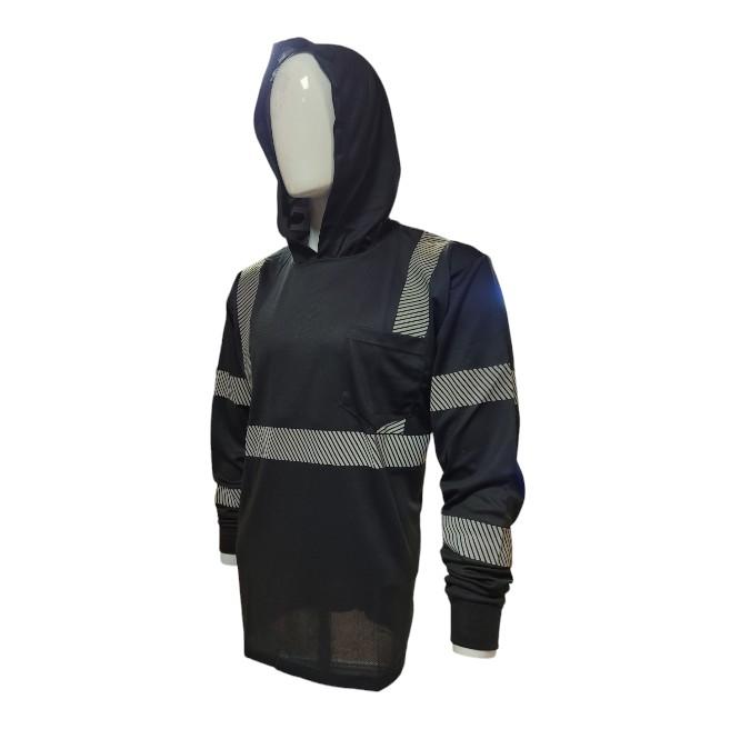 Long Sleeve Safety Hooded Shirt With Hot Print Reflector