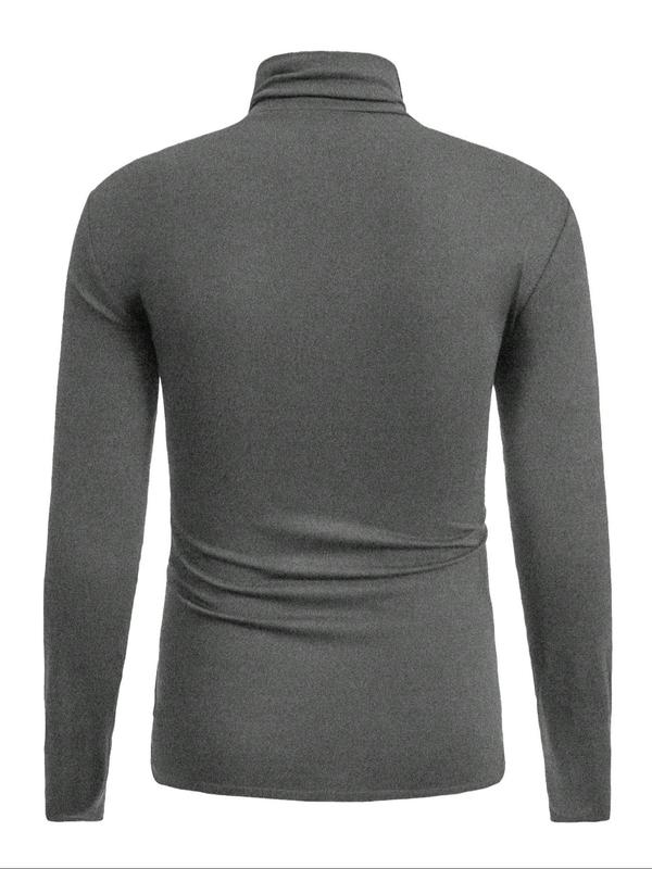 Men's Solid Long Sleeve Turtle Neck Thermal Underwear Top, Casual Comfy Base Layer T-Shirt for Spring & Fall, Men's Clothes for Daily Wear