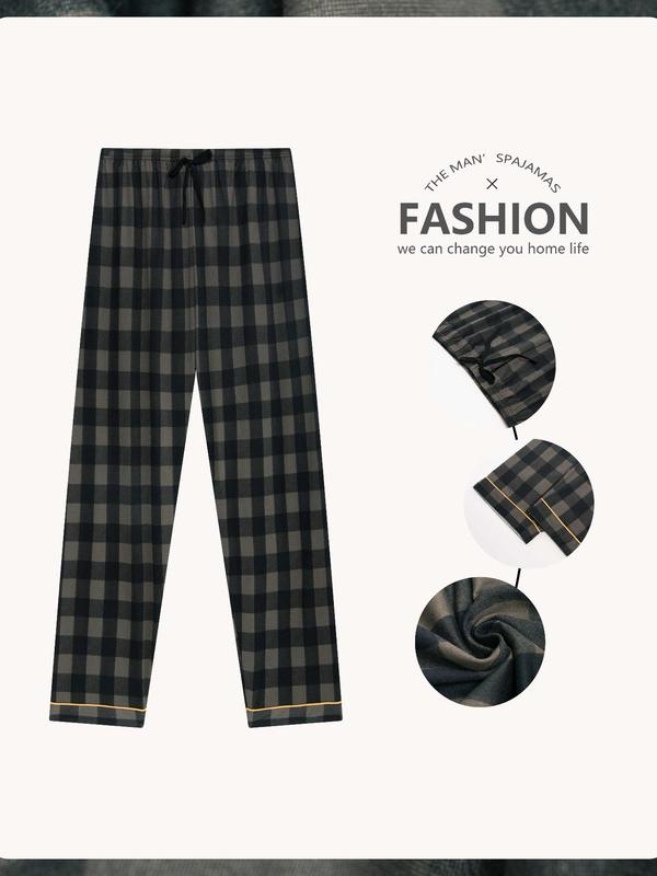 Men's Plaid Print Tie Front Pajama Pants, Casual Comfy Elastic Waist Sleep Trousers for Daily Wear, Sleepwear & Loungewear for All Seasons