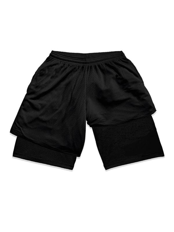 Men's Skull Print 2 IN 1 Drawstring Waist Shorts, Casual Regular Fit Hollow Out Straight Leg Shorts for Summer, Men's Bottoms for Outdoor Wear