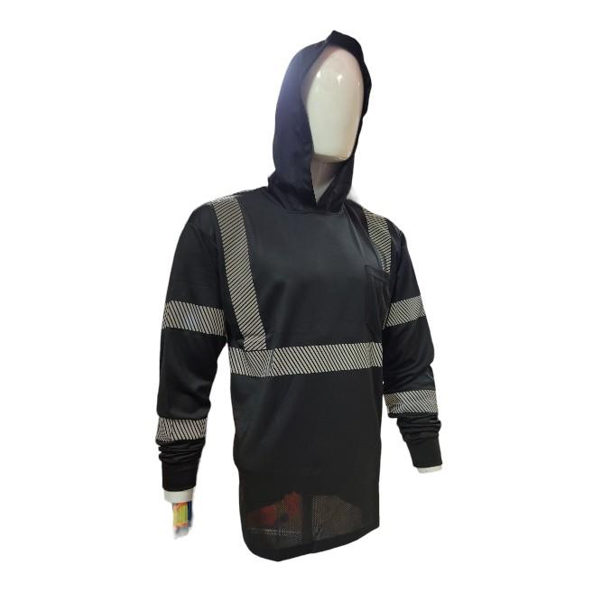 Long Sleeve Safety Hooded Shirt With Hot Print Reflector