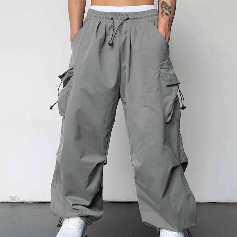 Cargo Pants Elastic Waist Flap Pockets Hip Hop Baggy Harem Parachute Pants pants