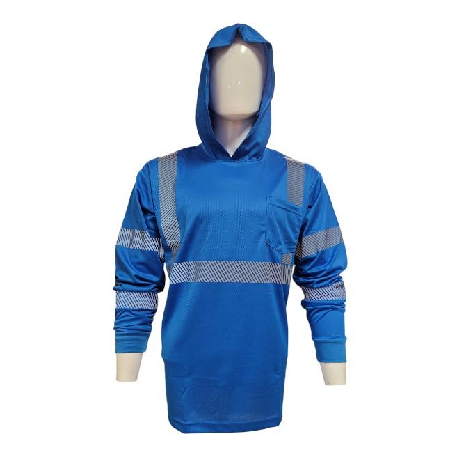 Long Sleeve Safety Hooded Shirt With Hot Print Reflector