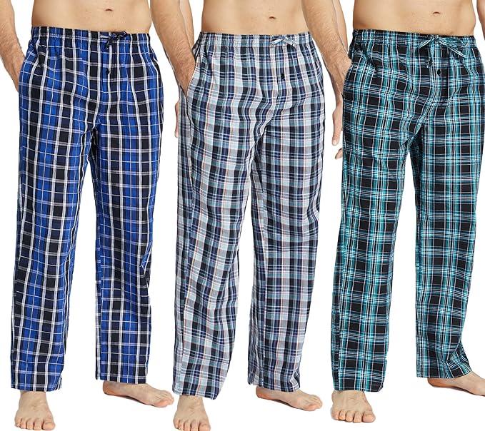 Mens Pajama Pants Set Flannel Cotton Plaid Sleep & Lounge Pants, PJ Bottoms with Pockets and Button Fly