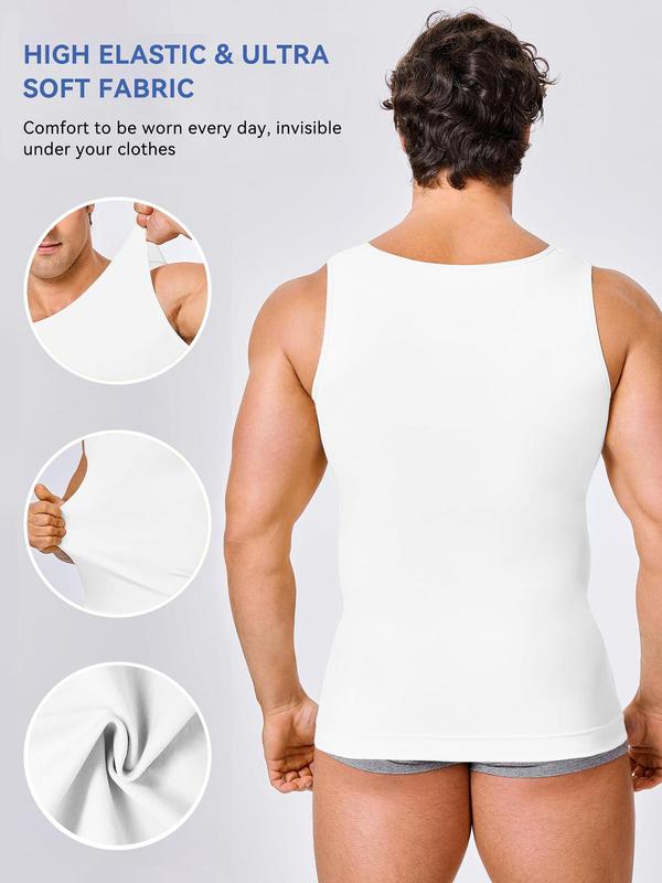 Men's Solid Round Neck Compression Shapewear Tank Top, High Stretch Tummy Control Shaper, Seamless Shapewear Top for Men