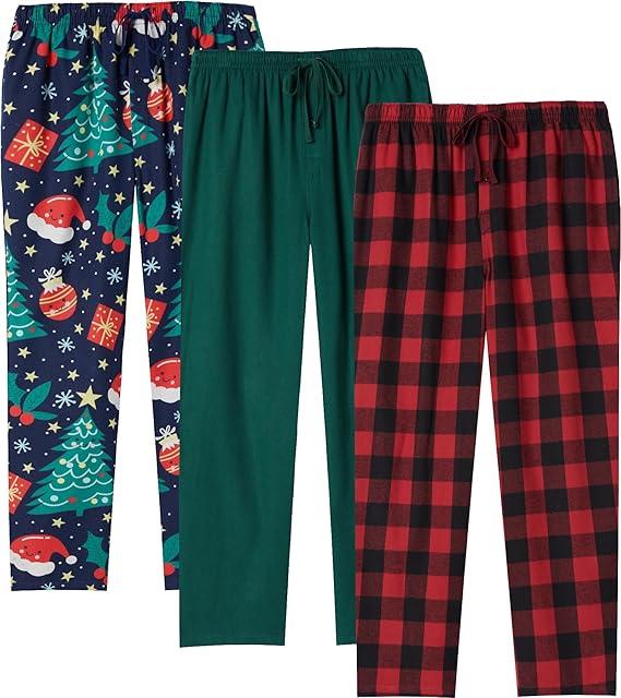 Mens Pajama Pants Set Flannel Cotton Plaid Sleep & Lounge Pants, PJ Bottoms with Pockets and Button Fly