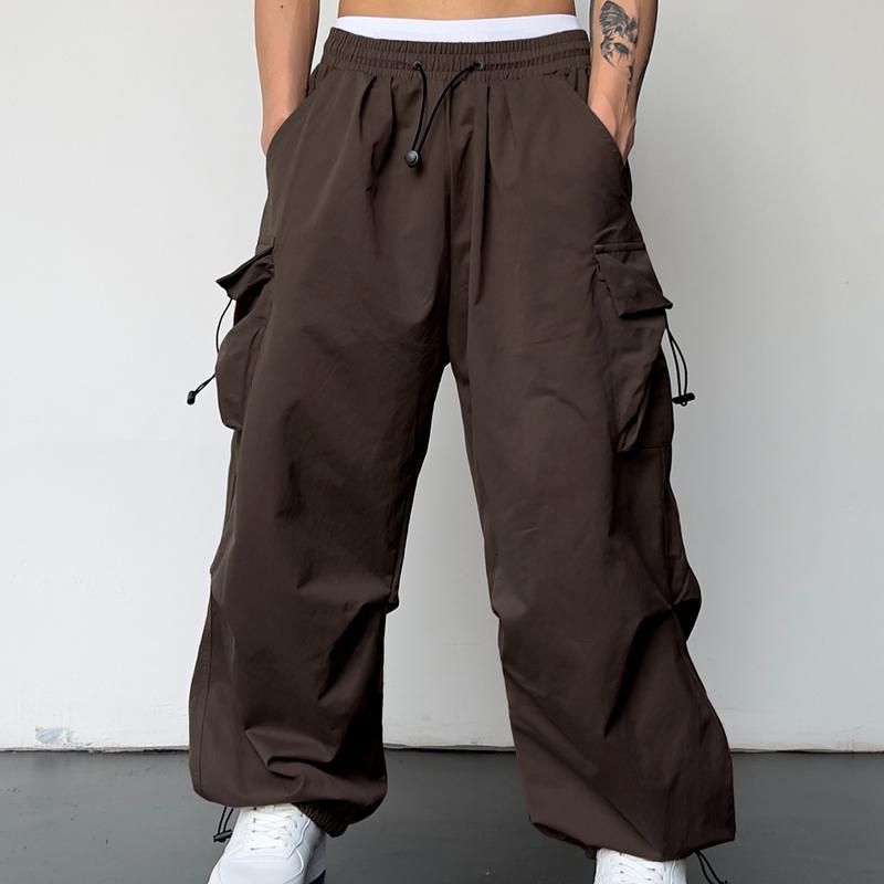 Cargo Pants Elastic Waist Flap Pockets Hip Hop Baggy Harem Parachute Pants pants