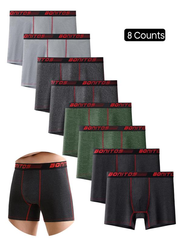 Men's Solid Letter Tape Boxer Brief, Casual Comfy Breathable Underwear for Daily Wear, Men's Underwear for All Seasons