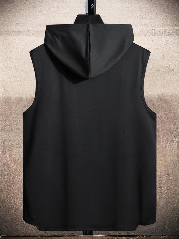 Men's Solid Color Asymmetrical Hem Hooded Tank Top, Regular Fit Casual Drawstring Vest Top for Summer, Men's Streetwear Top for Daily Wear, Men's Summer Clothes