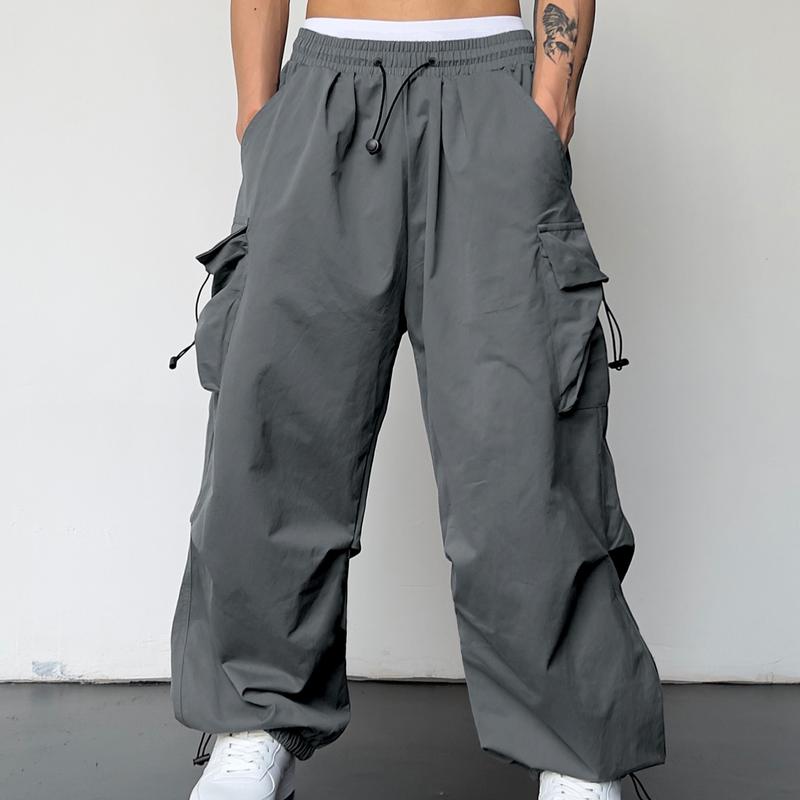 Cargo Pants Elastic Waist Flap Pockets Hip Hop Baggy Harem Parachute Pants pants