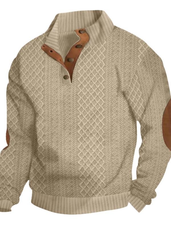 Men's Regular Fit Patched Button Front Cardigan, Casual Long Sleeve Stand Collar Knitwear for Spring & Fall, Fashion Men's Knit Clothing for Daily Wear