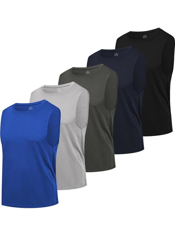 Men's Solid Round Neck Sleeveless Tee, Casual Quick Drying Breathable Crew Neck Tank Top for Daily Wear, Comfy Men's Top for All Seasons