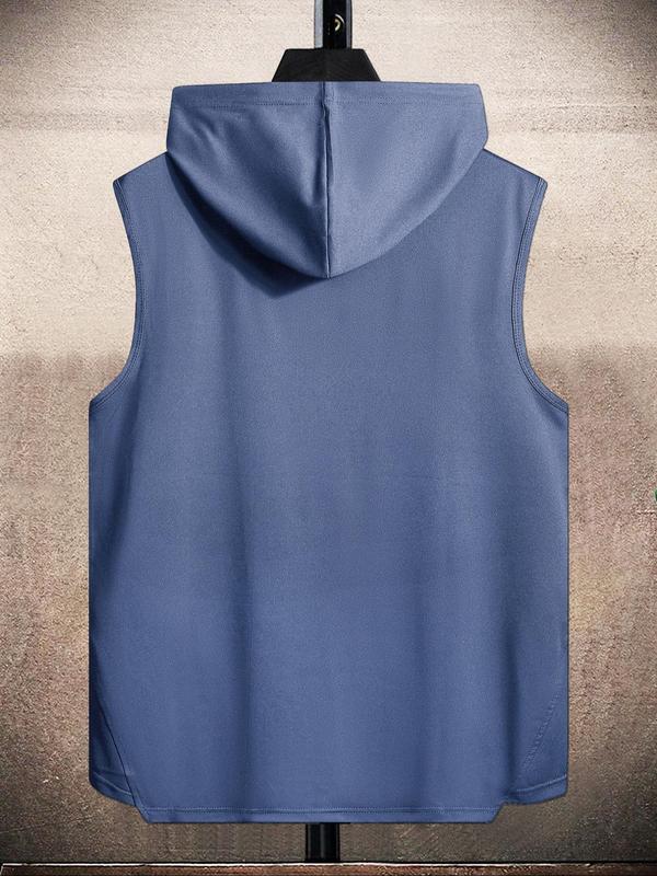 Men's Solid Color Asymmetrical Hem Hooded Tank Top, Regular Fit Casual Drawstring Vest Top for Summer, Men's Streetwear Top for Daily Wear, Men's Summer Clothes