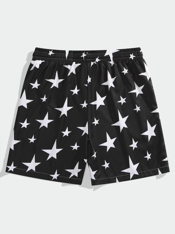 Men's All Over Star Print Drawstring Waist Shorts, Casual Regular Fit Pocket Straight Leg Shorts For Summer, Fashion Men's Streetwear For Beach Vacation